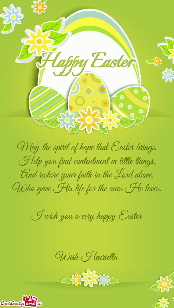 May the spirit of hope that Easter brings