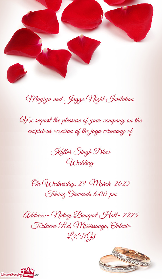 Mayiya and Jaggo Night Invitation