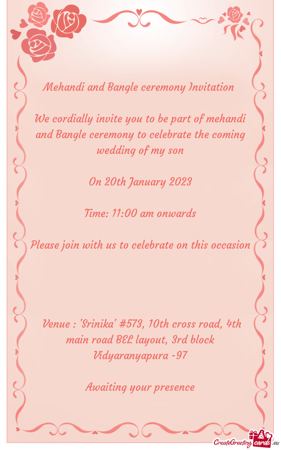 Mehandi and Bangle ceremony Invitation