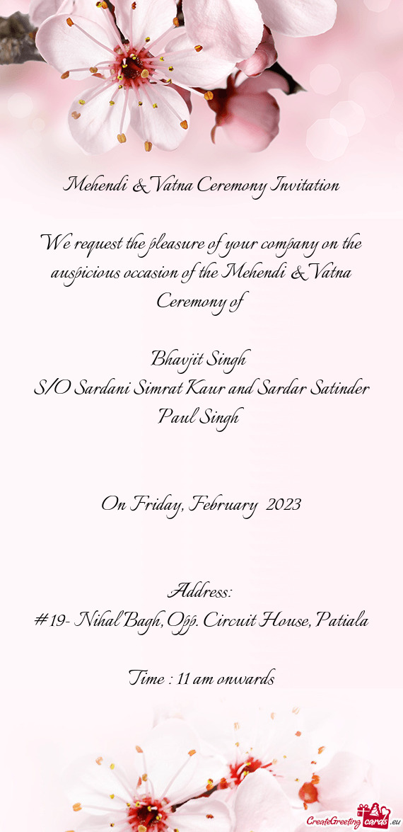 Mehendi & Vatna Ceremony Invitation