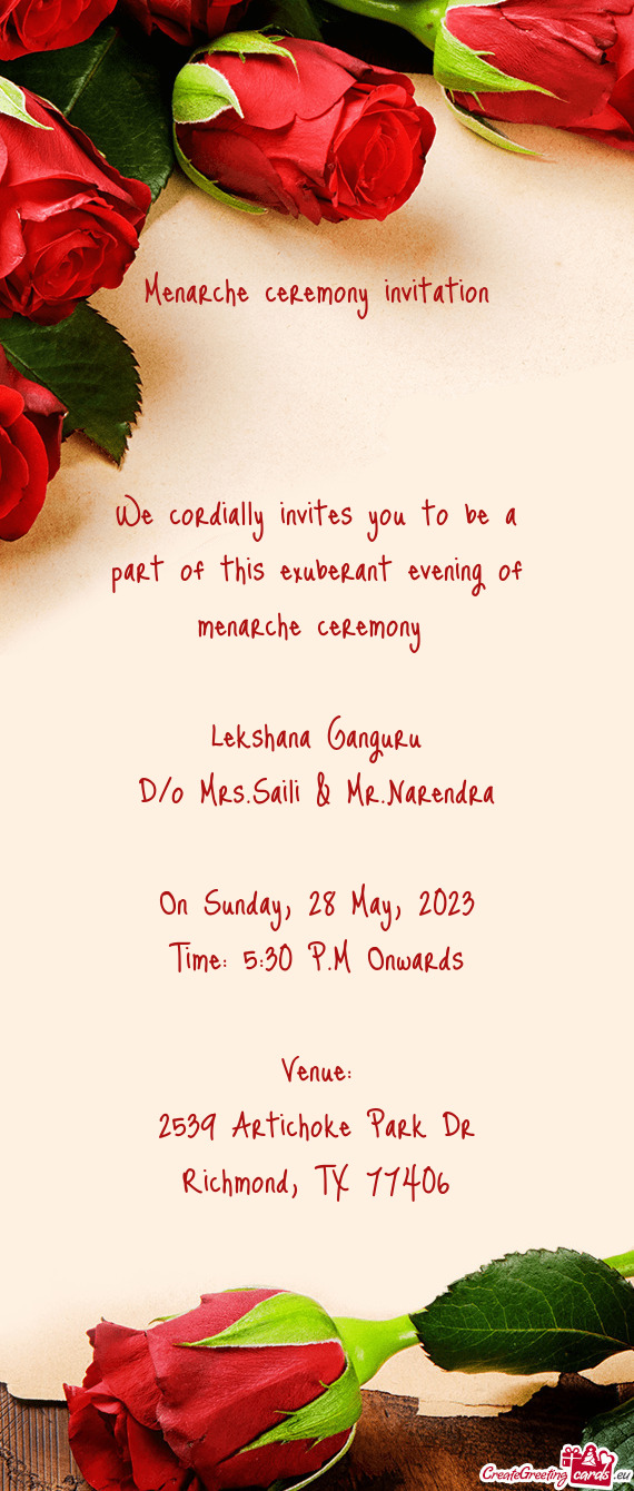 Menarche ceremony invitation