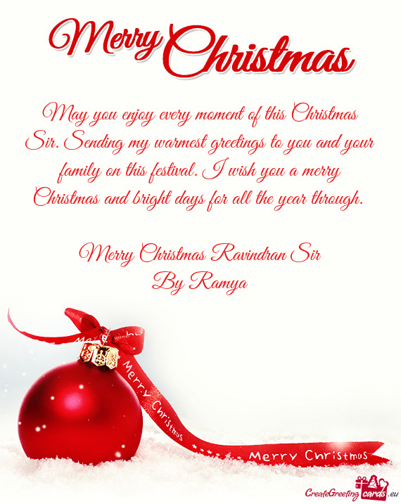 Merry Christmas Ravindran Sir