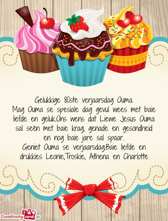 Met baie krag, genade en gesondheid en nog baie jare sal spaar