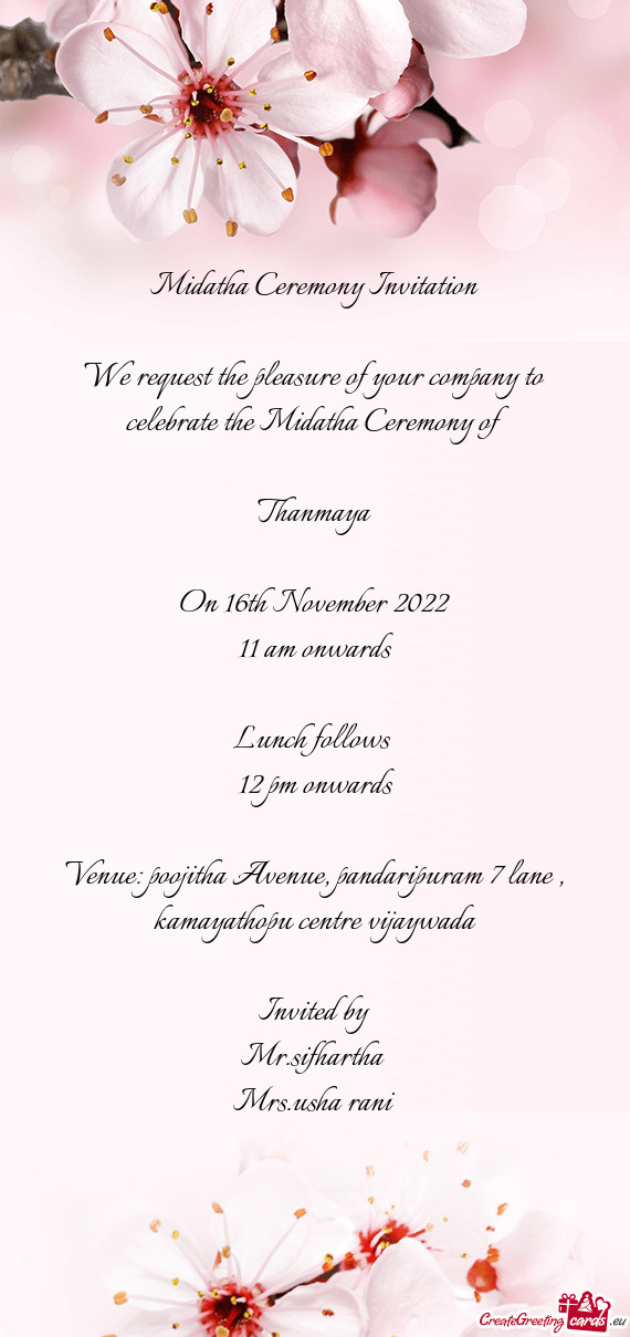 Midatha Ceremony Invitation