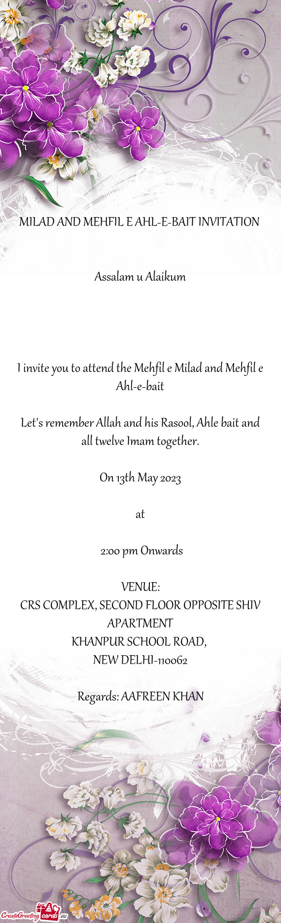 MILAD AND MEHFIL E AHL-E-BAIT INVITATION