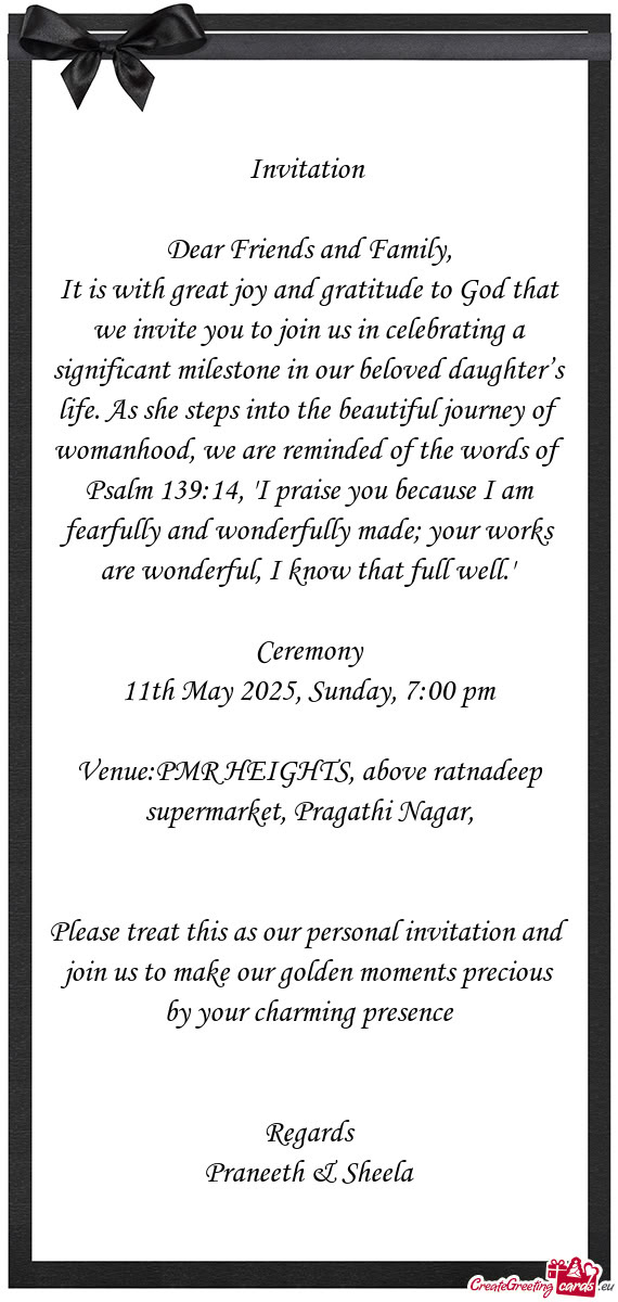 Milestone in our beloved daughter’s life. As she steps into the beautiful journey of womanhood, w