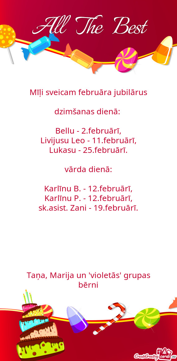 Mīļi sveicam februāra jubilārus