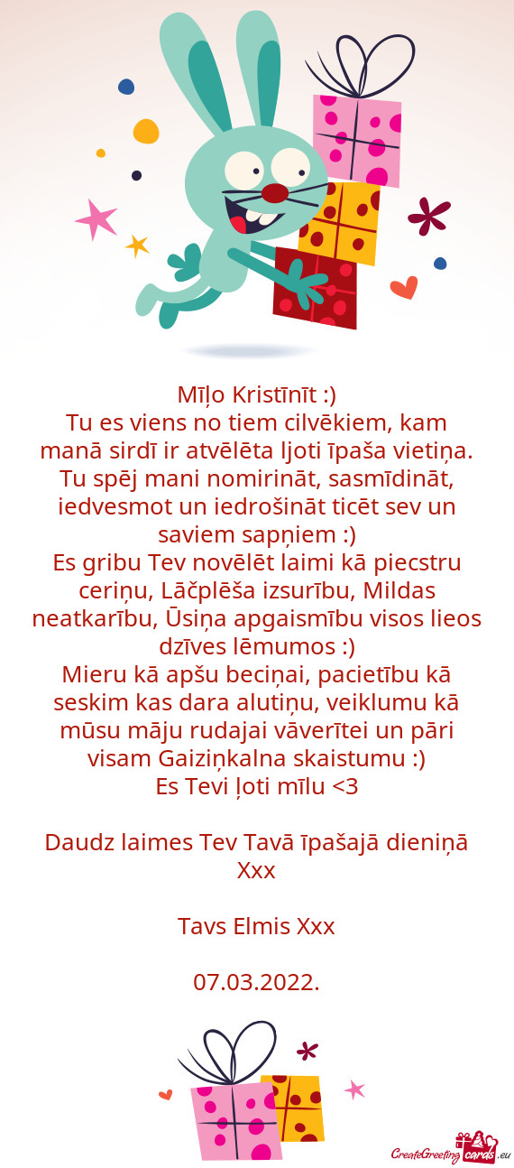 Mīļo Kristīnīt :)