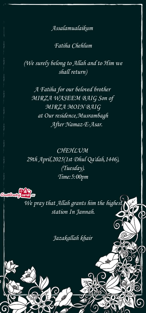 MIRZA WASEEM BAIG Son of MIRZA MOIN BAIG