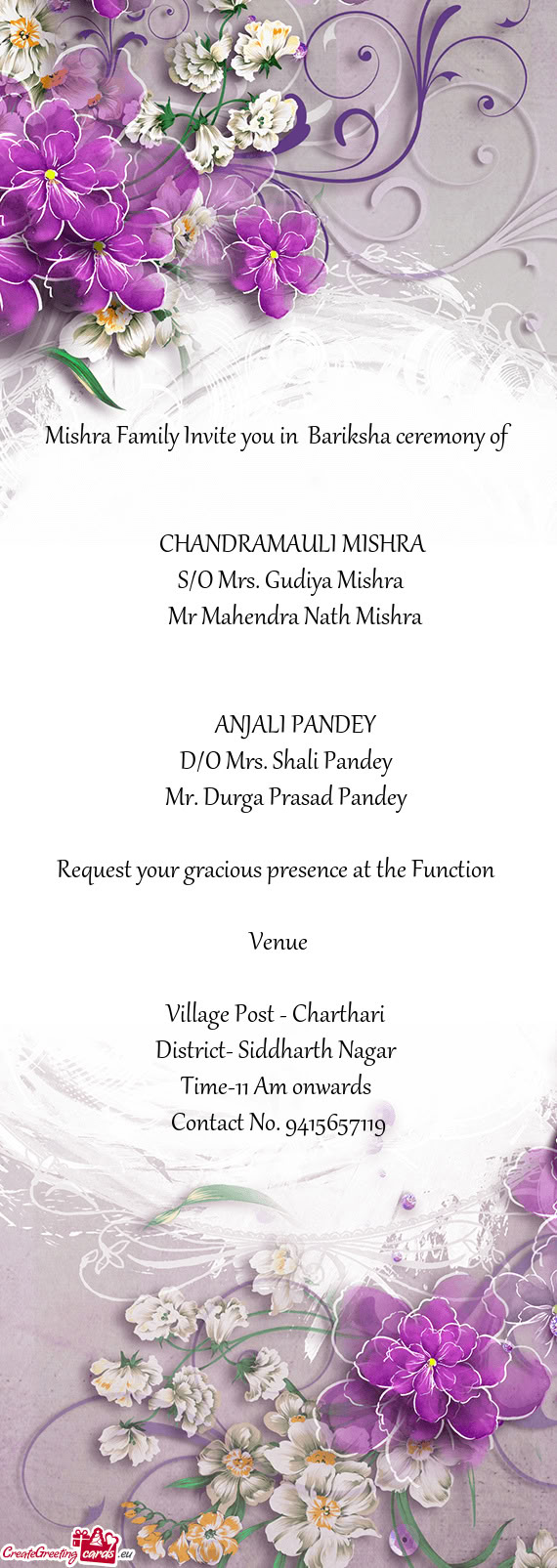 Mishra Family Invite you in Bariksha ceremony of