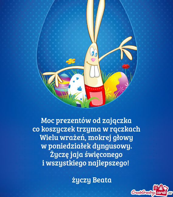 Moc prezentów od zajączka co koszyczek trzyma w rączkach Wielu wrażeń