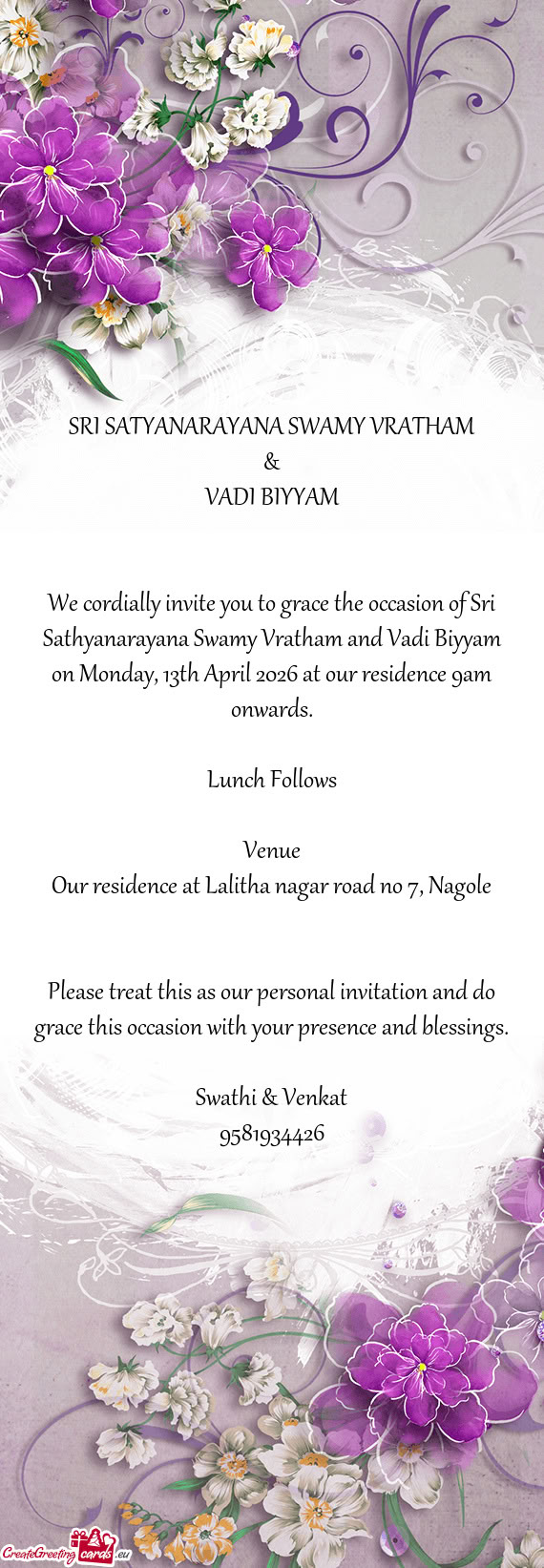 Monday, 13th April 2026 at our residence 9am onwards
