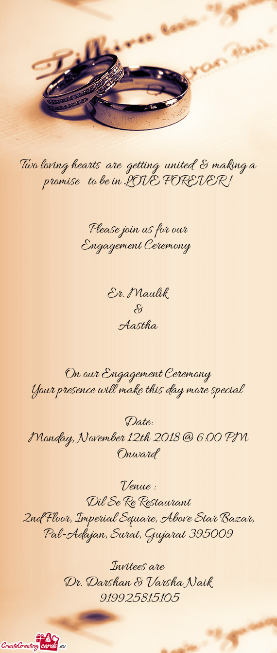 Monday, November 12th 2018 @ 6:00 PM Onward