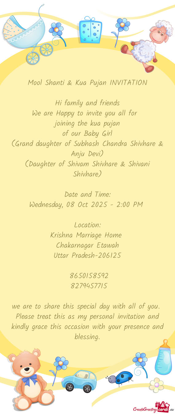 Mool Shanti & Kua Pujan INVITATION