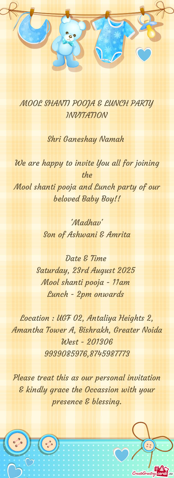 Mool shanti pooja - 11am