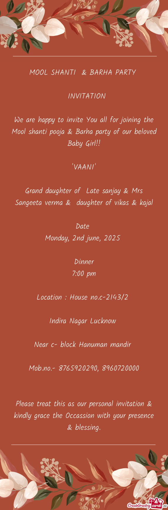 Mool shanti pooja & Barha party of our beloved Baby Girl