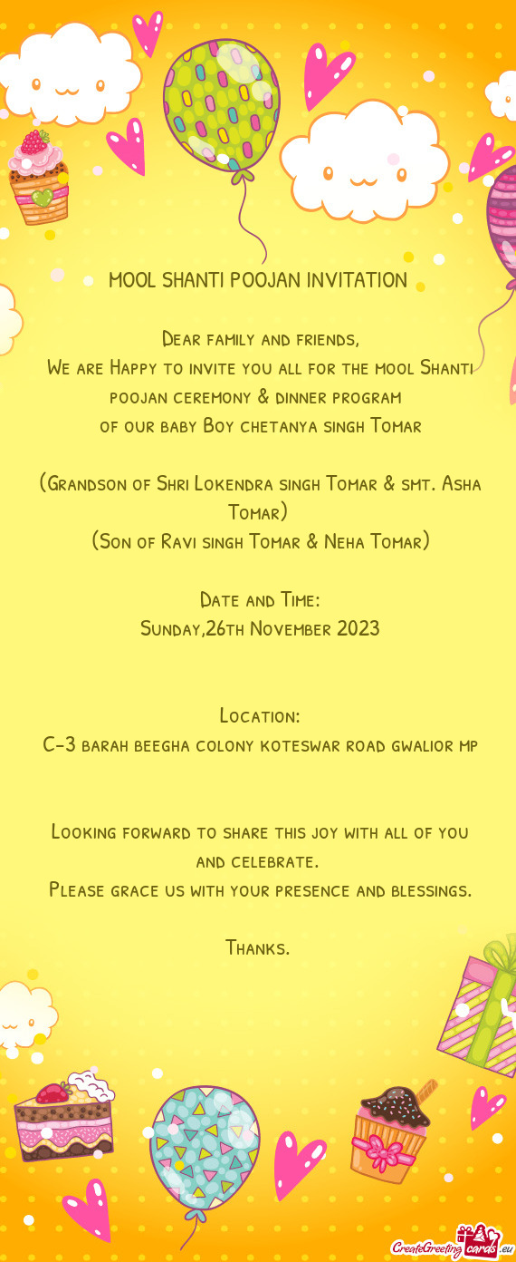 MOOL SHANTI POOJAN INVITATION