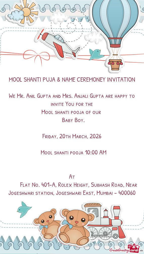 MOOL SHANTI PUJA & NAME CEREMONEY INVITATION
