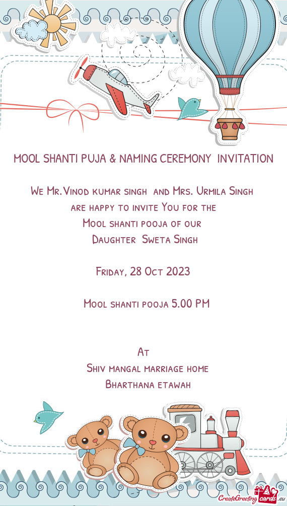 MOOL SHANTI PUJA & NAMING CEREMONY INVITATION