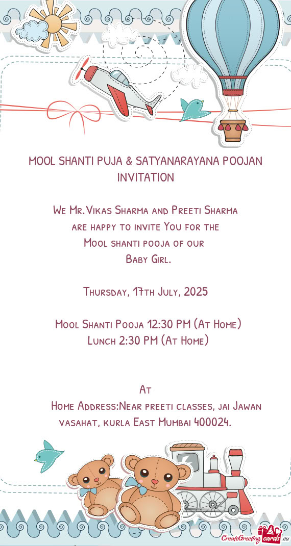 MOOL SHANTI PUJA & SATYANARAYANA POOJAN INVITATION
