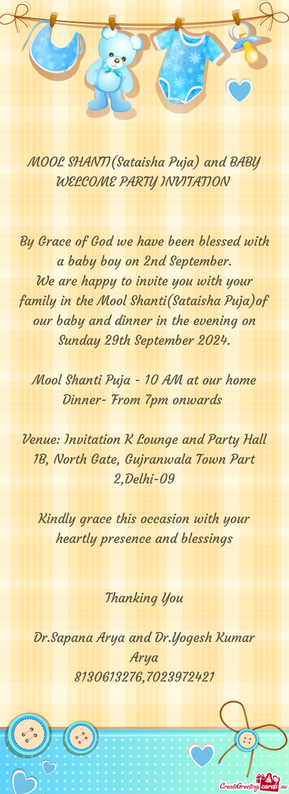 MOOL SHANTI(Sataisha Puja) and BABY WELCOME PARTY INVITATION