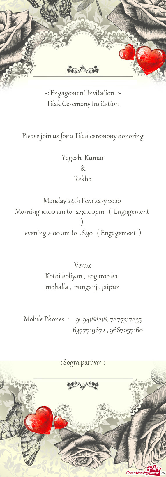 Morning 10.00 am to 12.30.00pm ( Engagement )