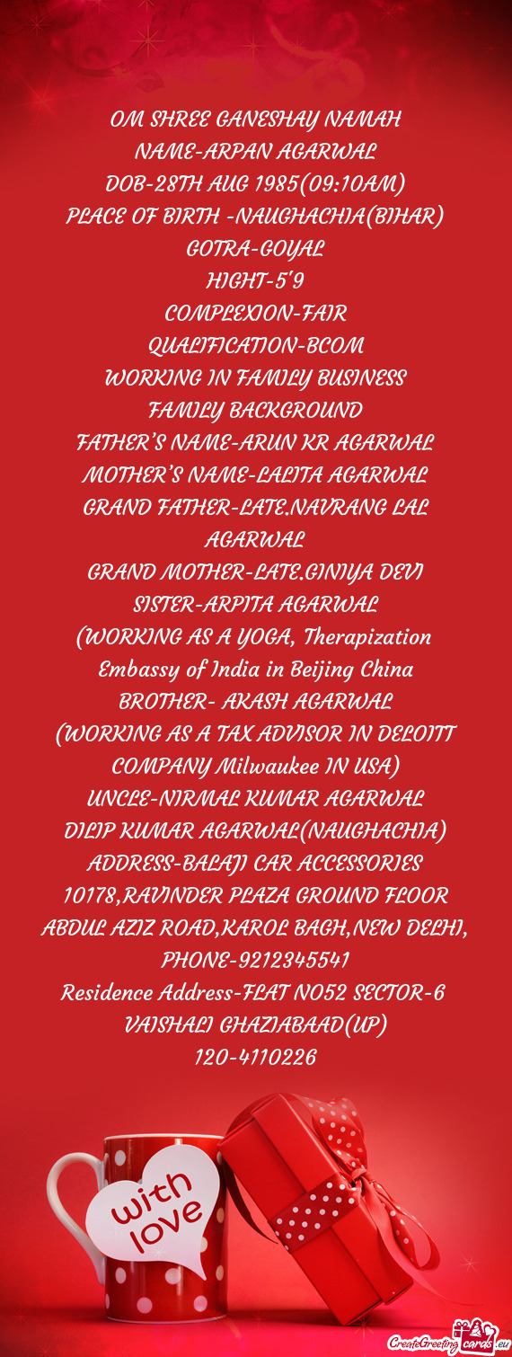 MOTHER’S NAME-LALITA AGARWAL