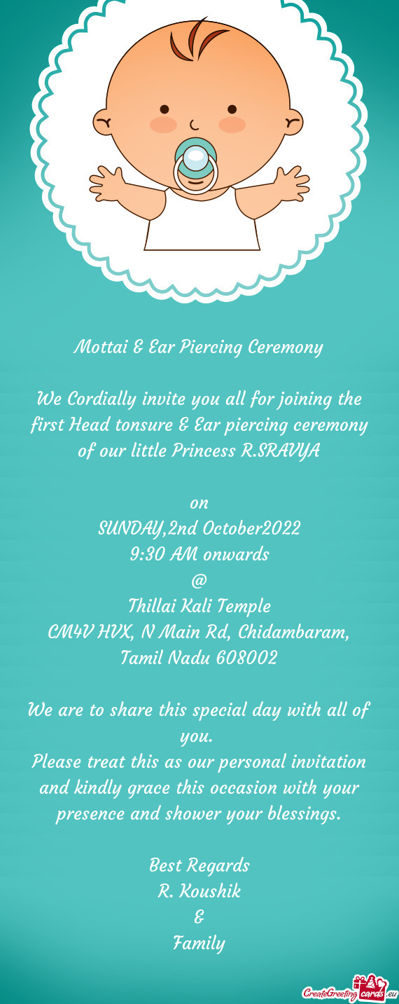 Mottai & Ear Piercing Ceremony