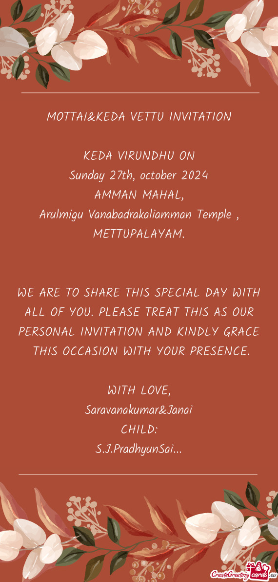 MOTTAI&KEDA VETTU INVITATION