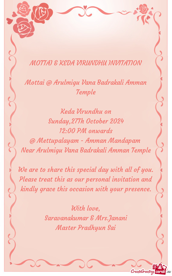 MOTTAI & KEDA VIRUNDHU INVITATION