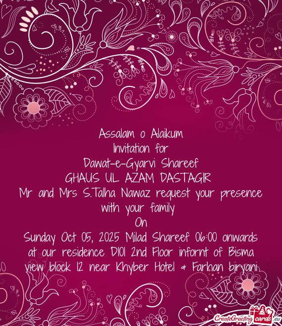Mr and Mrs S.Talha Nawaz request your presence with your family
