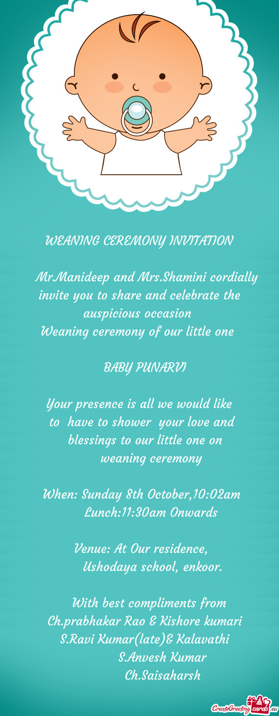 Mr.Manideep and Mrs.Shamini cordially invite you to share and celebrate the auspicious occasion