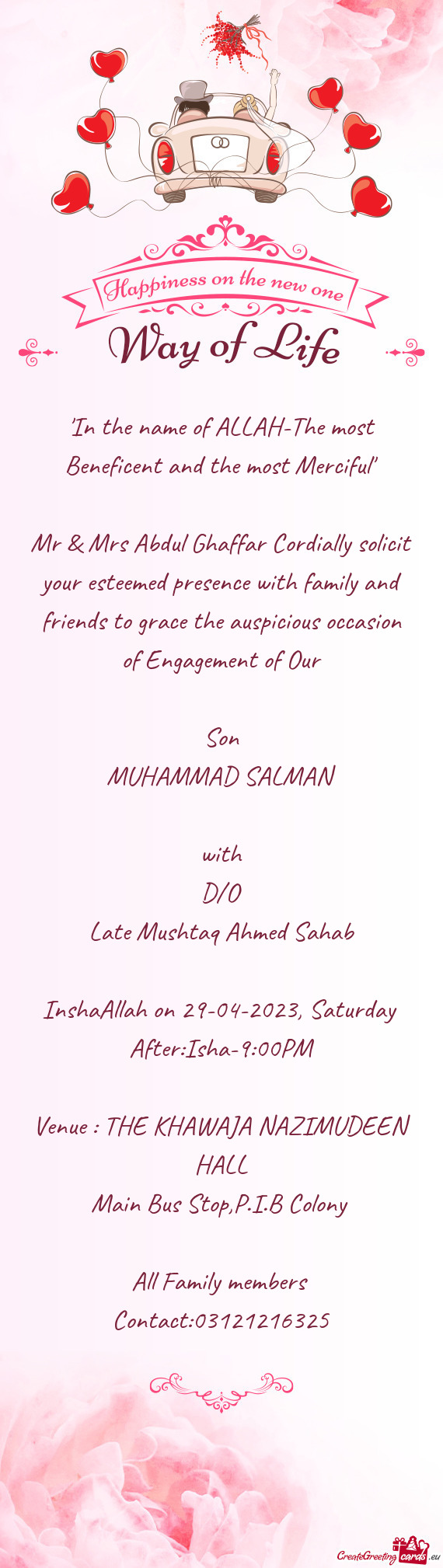 Mr & Mrs Abdul Ghaffar Cordially solicit your esteemed presence with family and friends to grace the