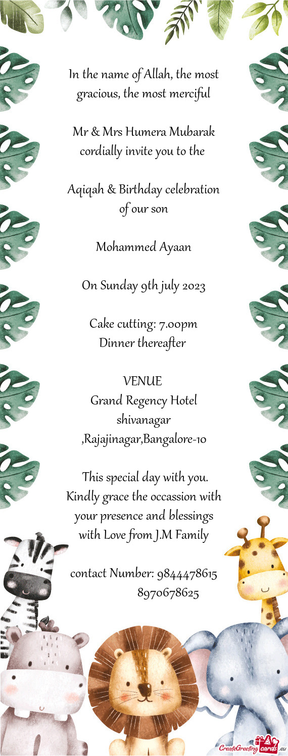 Mr & Mrs Humera Mubarak cordially invite you to the