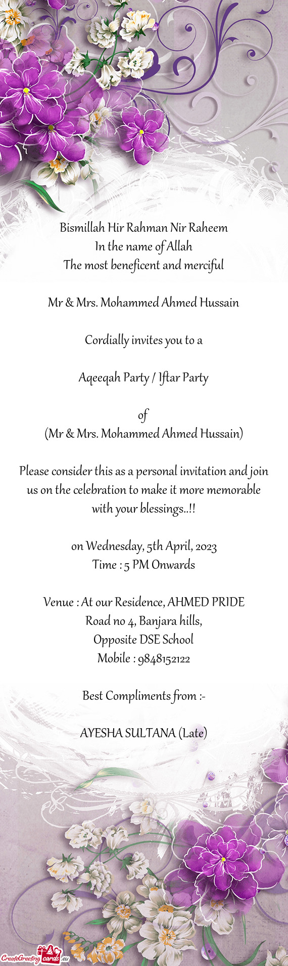 (Mr & Mrs. Mohammed Ahmed Hussain)