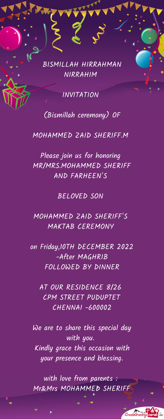 MR/MRS.MOHAMMED SHERIFF AND FARHEEN