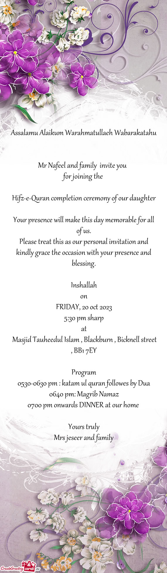 Mr Nafeel and family invite you