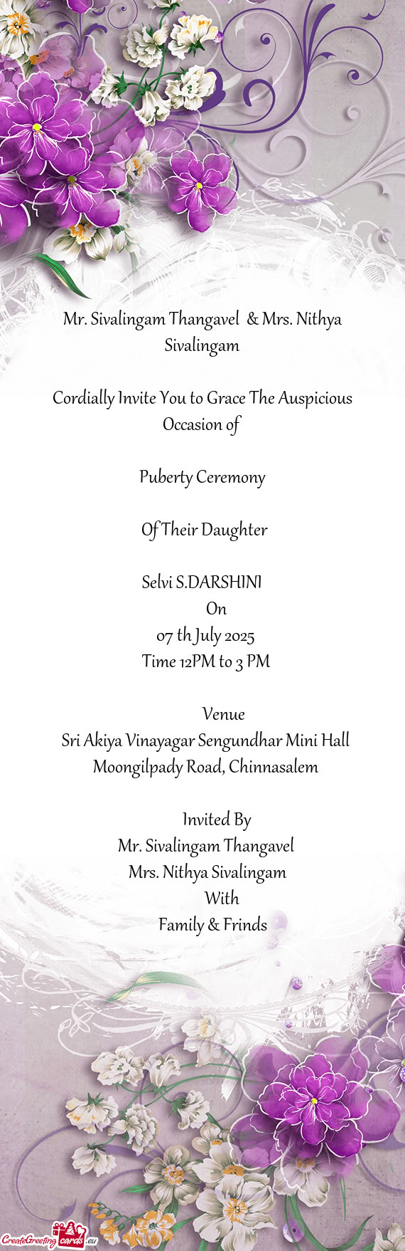 Mr. Sivalingam Thangavel & Mrs. Nithya Sivalingam