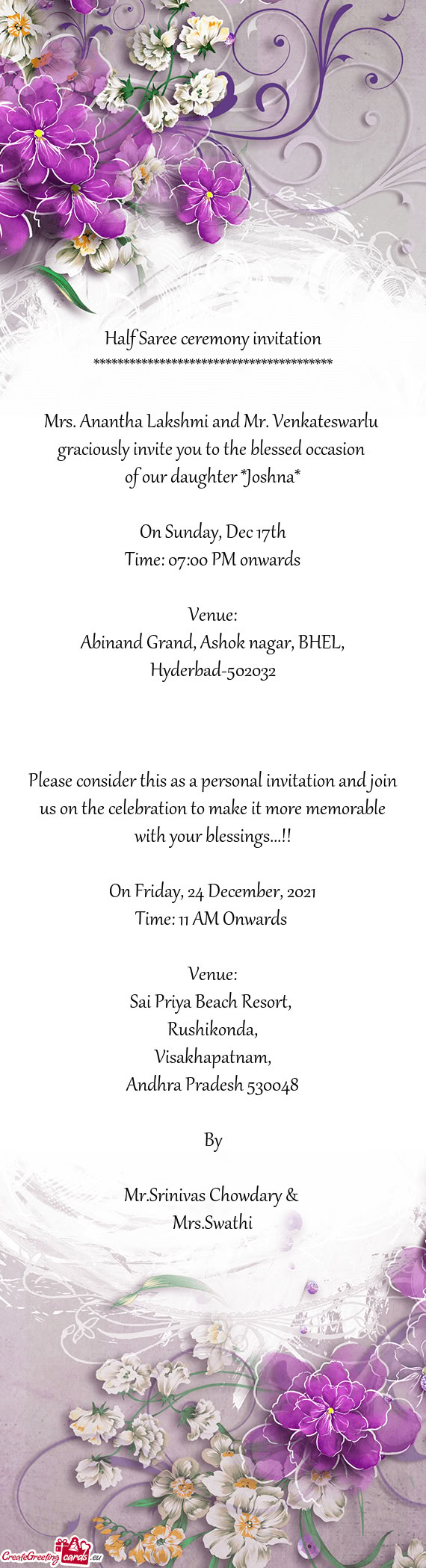 Mrs. Anantha Lakshmi and Mr. Venkateswarlu