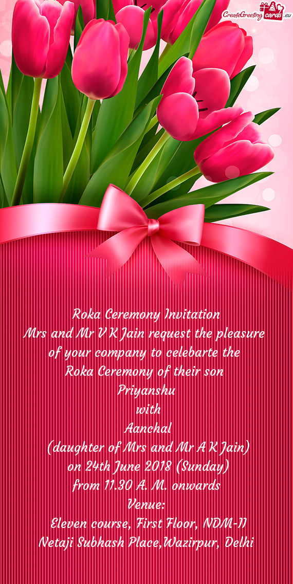 Mrs and Mr V K Jain request the pleasure