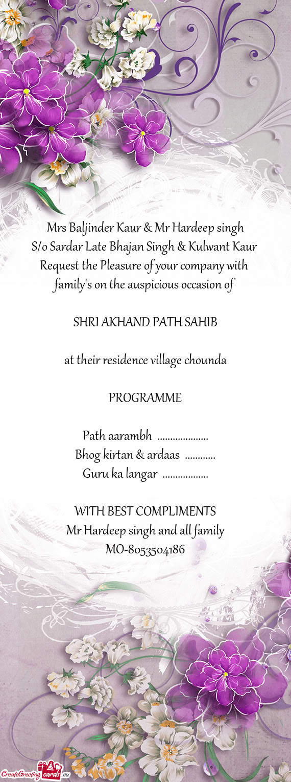 Mrs Baljinder Kaur & Mr Hardeep singh