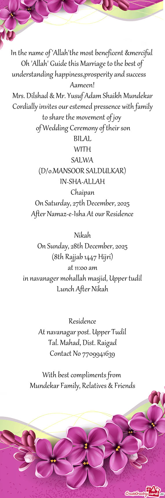 Mrs. Dilshad & Mr. Yusuf Adam Shaikh Mundekar