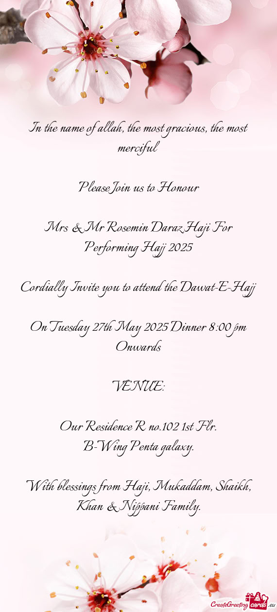 Mrs & Mr Rosemin Daraz Haji For Performing Hajj 2025