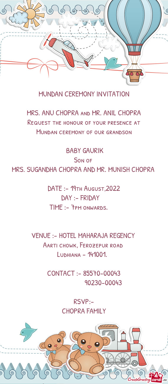 MRS. SUGANDHA CHOPRA AND MR. MUNISH CHOPRA