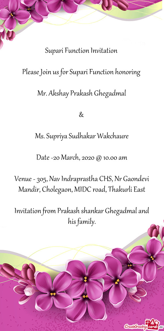 Ms. Supriya Sudhakar Wakchaure