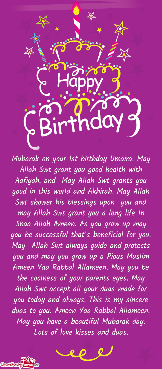 Mubarak on your 1st birthday Umaira. May Allah Swt grant you good health with Aafiyah, and May Alla