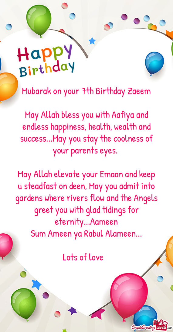 Mubarak on your 7th Birthday Zaeem