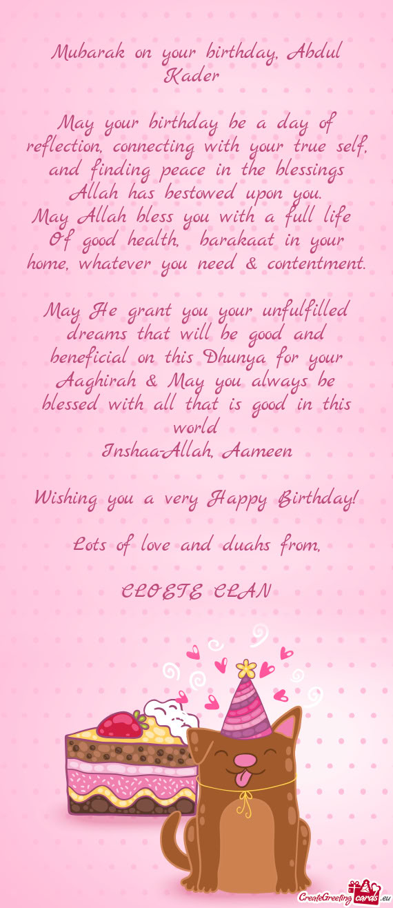 Mubarak on your birthday, Abdul Kader