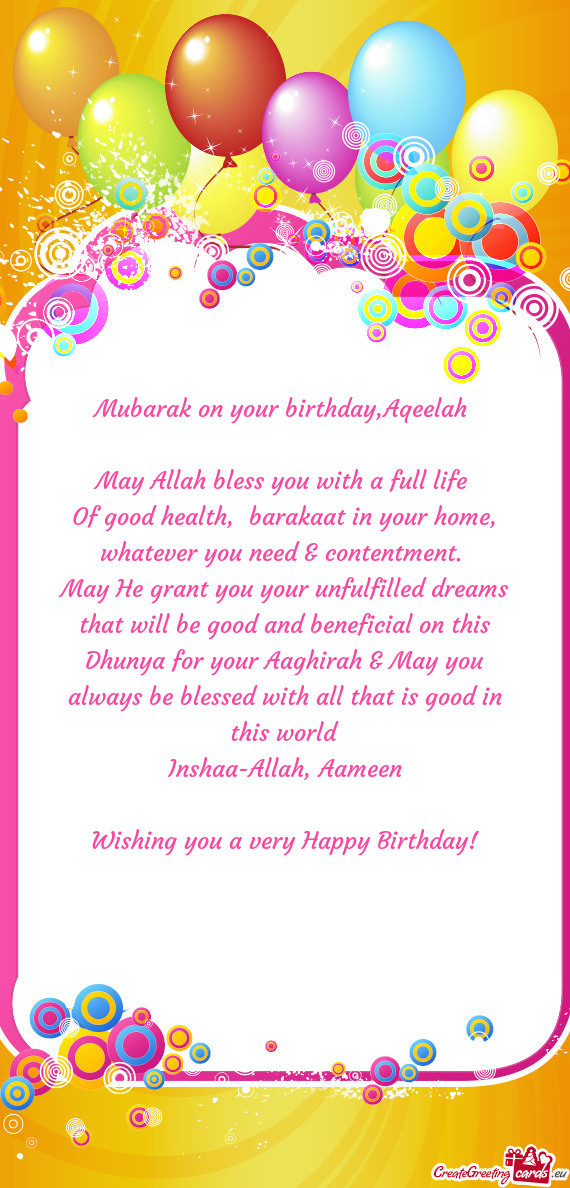 Mubarak on your birthday,Aqeelah