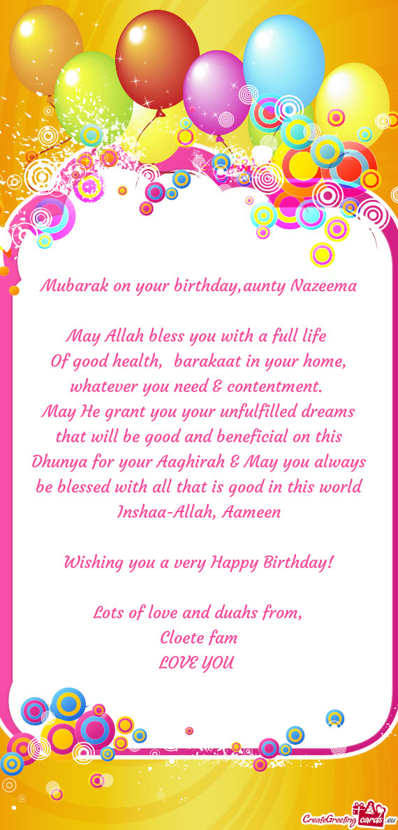 Mubarak on your birthday,aunty Nazeema